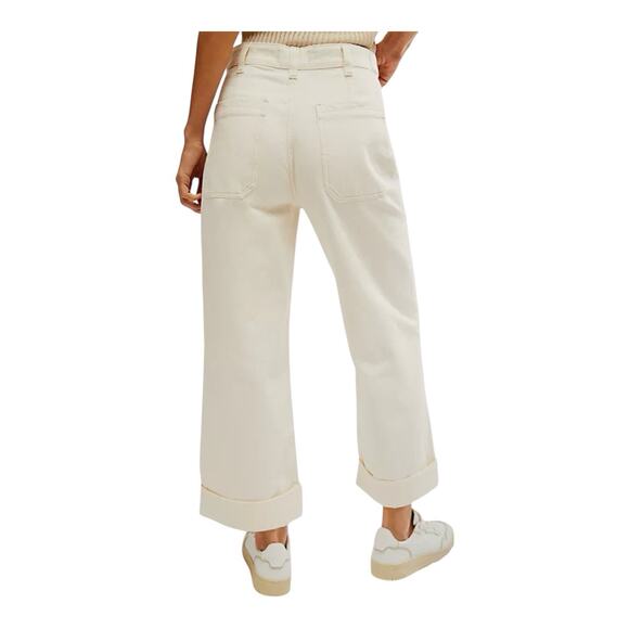 New Free People Palmer Cuffed Jeans High Rise Baggy Wide Leg Size 24 Waist 28 - Picture 2 of 5